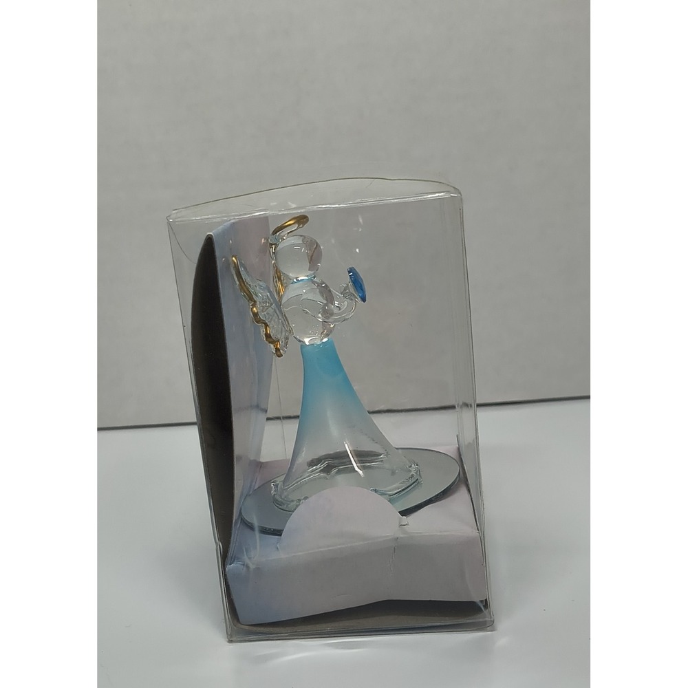 Angel Birthstone Ornament March Birthday Month Blue Aquamarine Glass Heart Gift - Picture 4 of 6